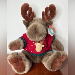 People Pals Sitting Reindeer Plush Christmas Knitted Red Green Sweater
